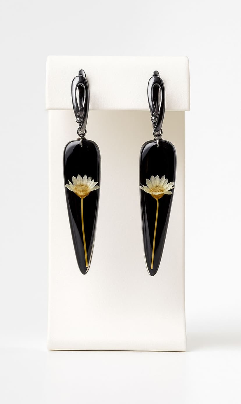 Серьги капли с белым цветком