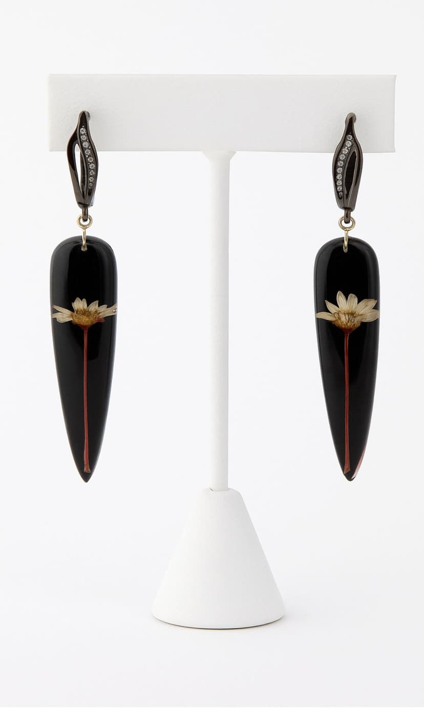 Серьги капли с розовым цветком